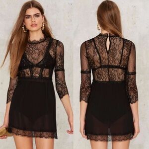 Nasty Gal Black Lace Mini Baby-Doll Dress
